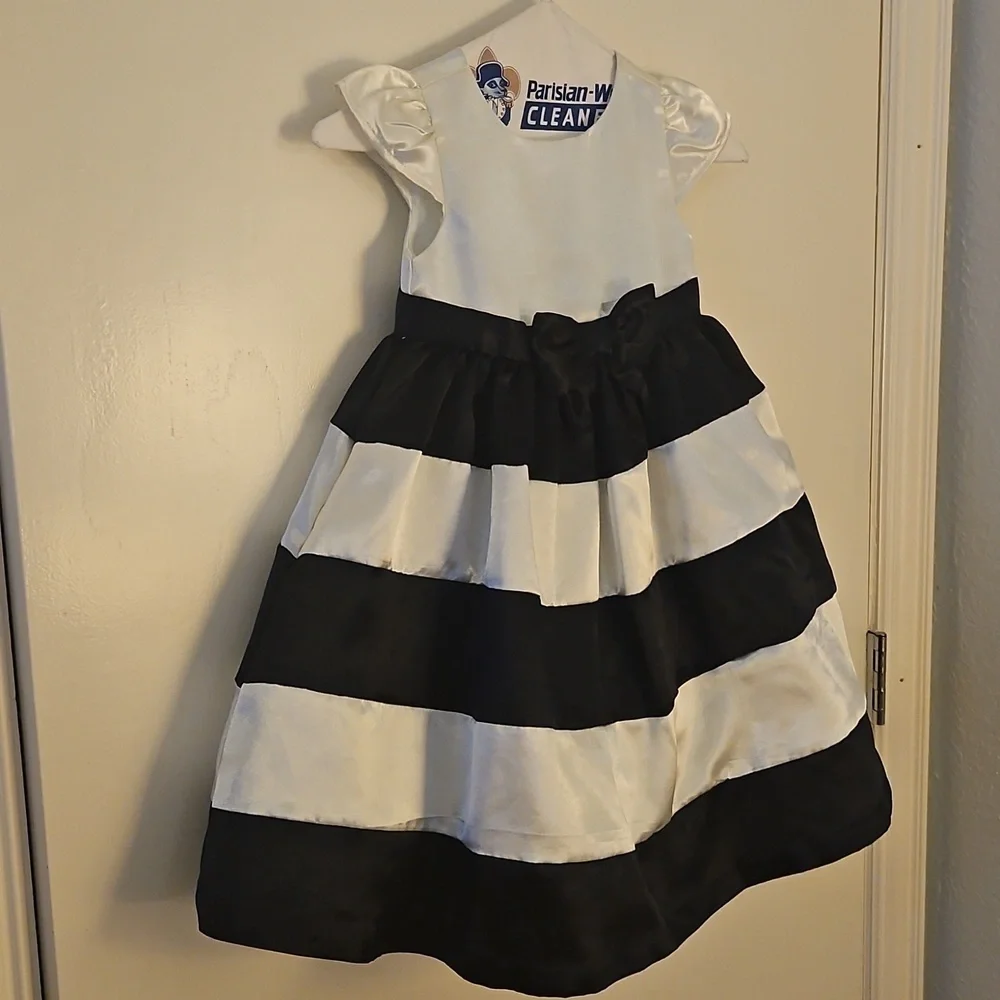 GYMBOREE Black and White Striped Satin Bow Formal Dress